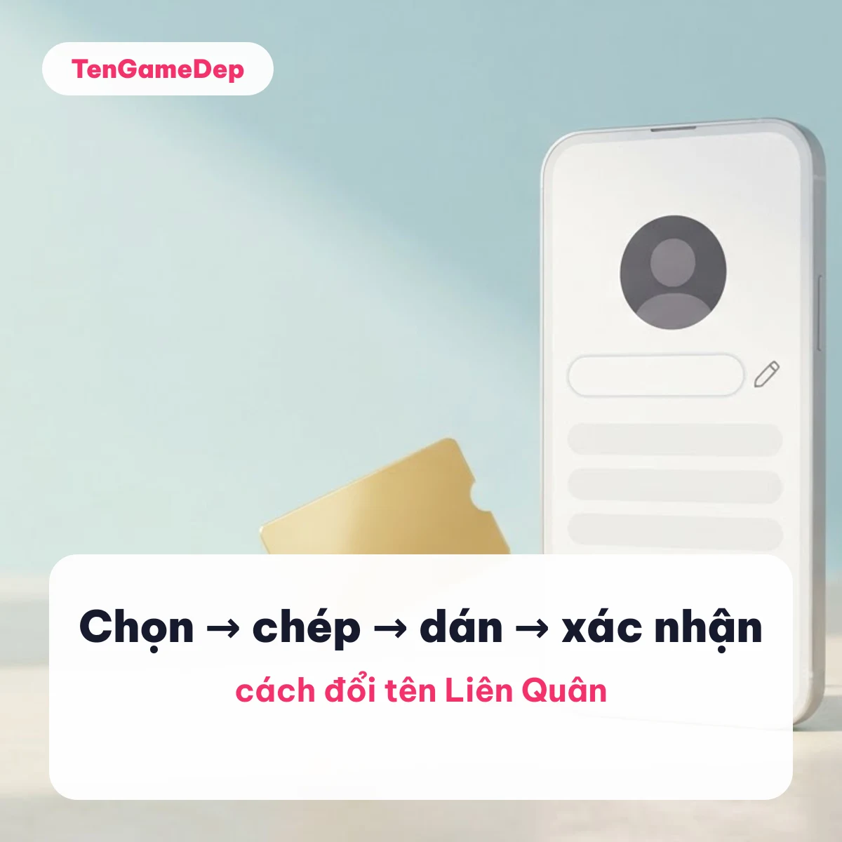 Cách đổi tên Liên Quân từng bước: chọn tên, chép, dán và xác nhận, nền màn hình hồ sơ có bút sửa