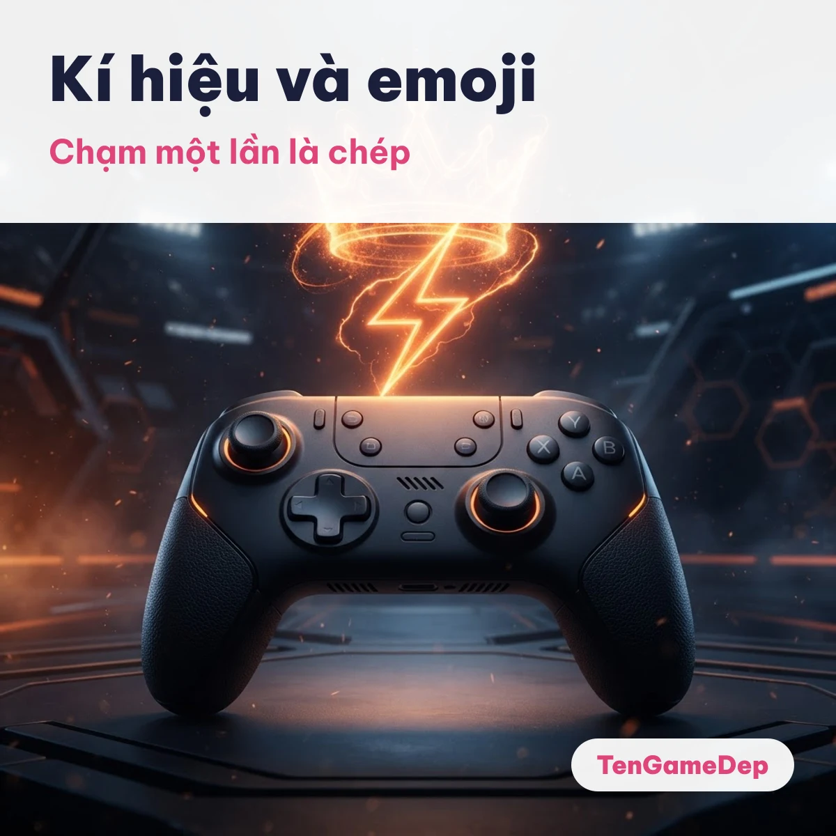 Kí hiệu và emoji chép một chạm Tay cầm chơi game và tia sét cam minh hoạ kí hiệu và emoji chép một chạm