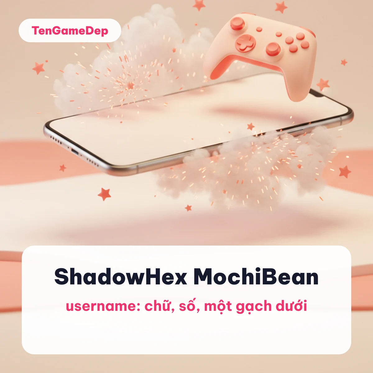Tên Roblox hay như ShadowHex và MochiBean trên nền điện thoại và tay cầm giữa mây hồng